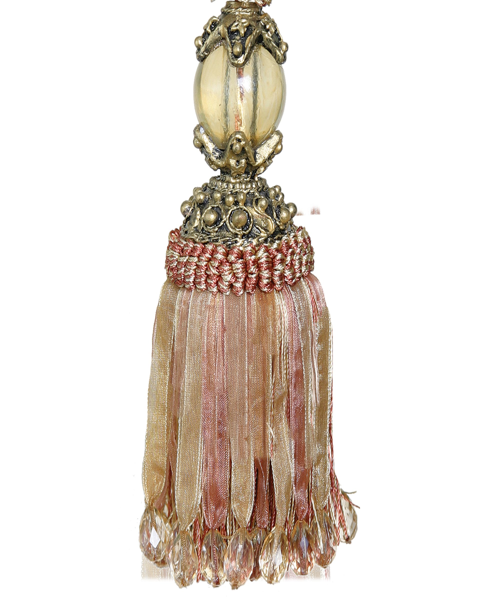 Tassel with Round Bead Fancy Top - Amber / Gold 15cm