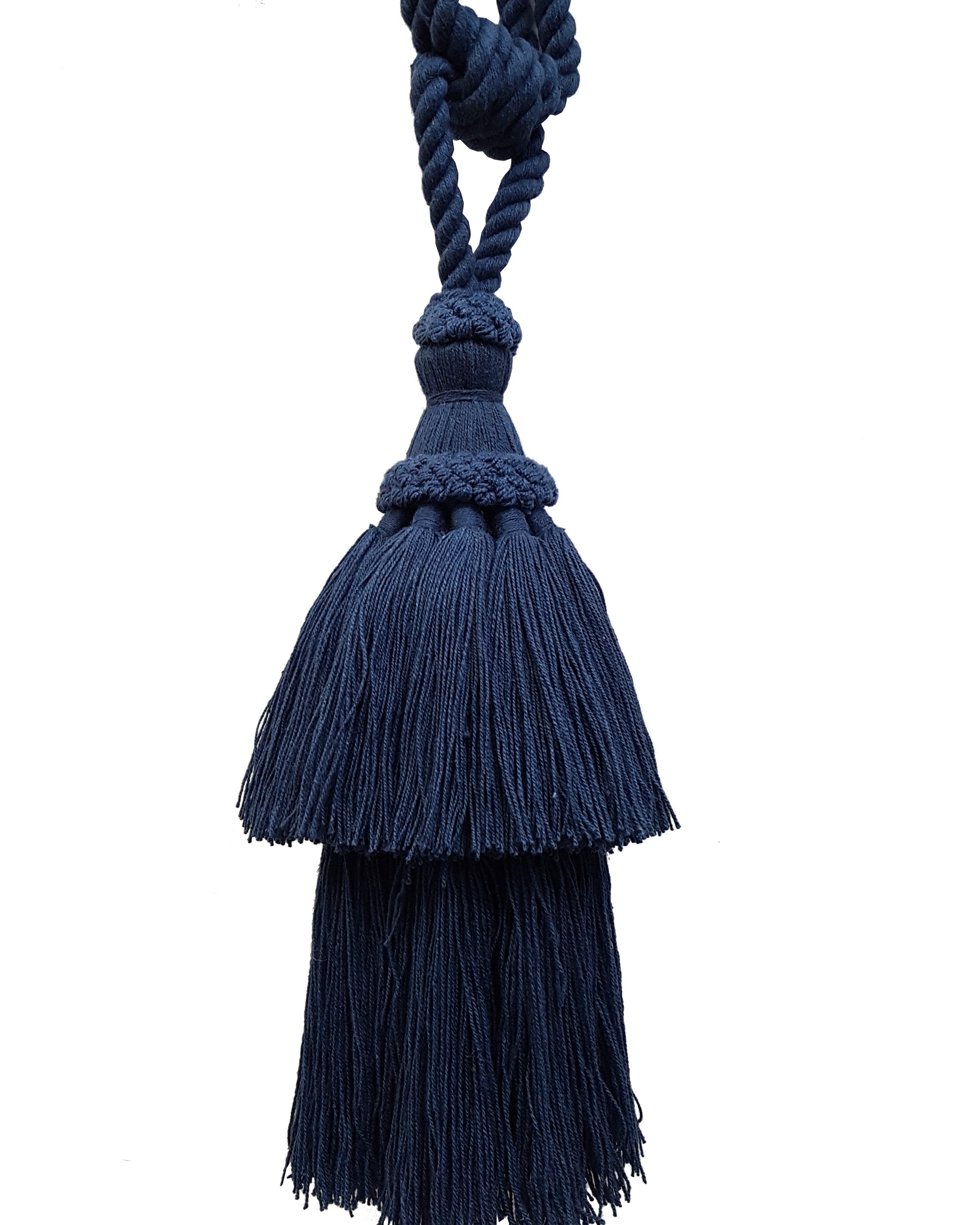 PAIR Natural Cotton Curtain Tie Back with 24cm tassel Navy Blue 