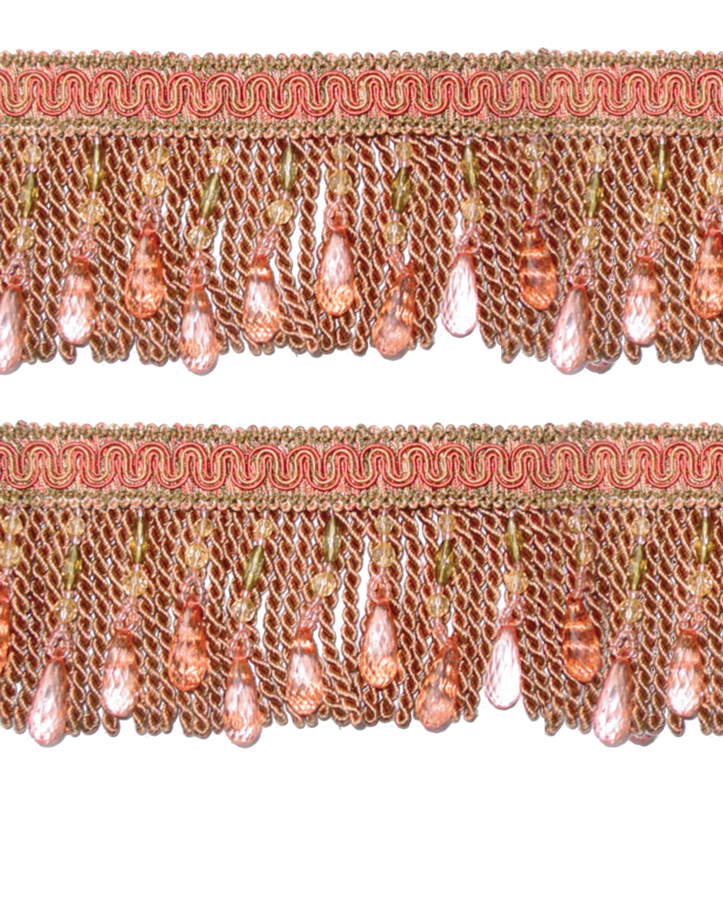 Bullion Fringe with Beads - Antique Dark Pink / Olive 105mm Price is for 5 metres