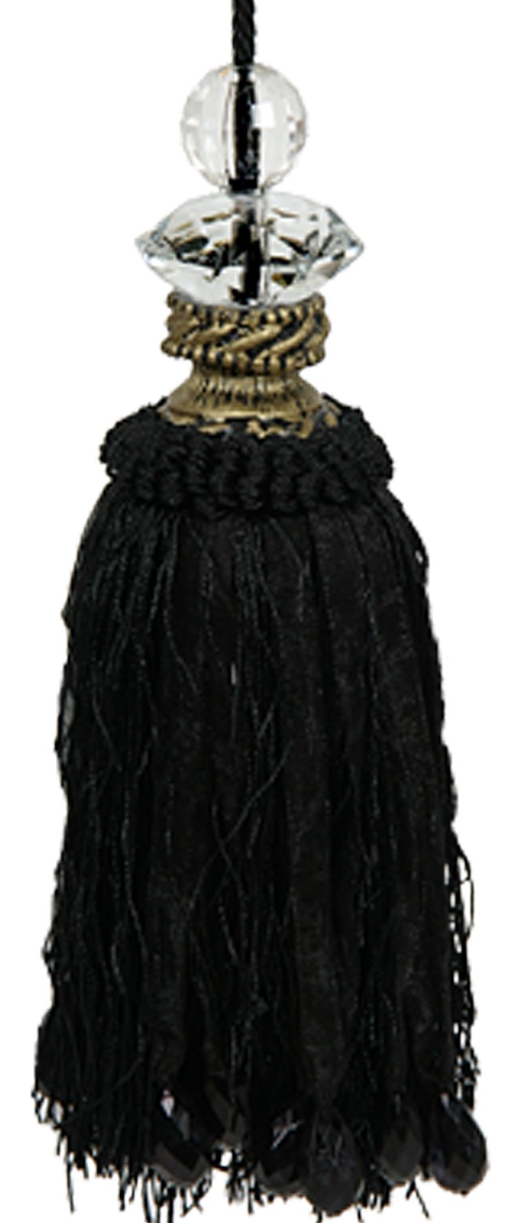 Tassel with Double Faceted Glass Top - Black 20cm