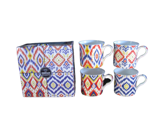 Ikat Design Set of 4 mugs NEW Heritage Brand 300ml 10.5 oz ea