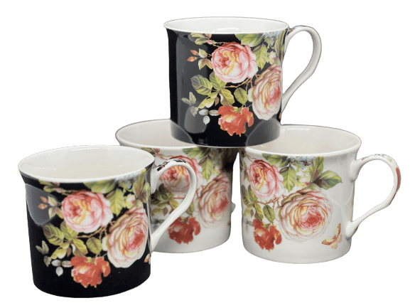 Roses Design Set of 4 mugs NEW Heritage Brand 250ml 9oz ea