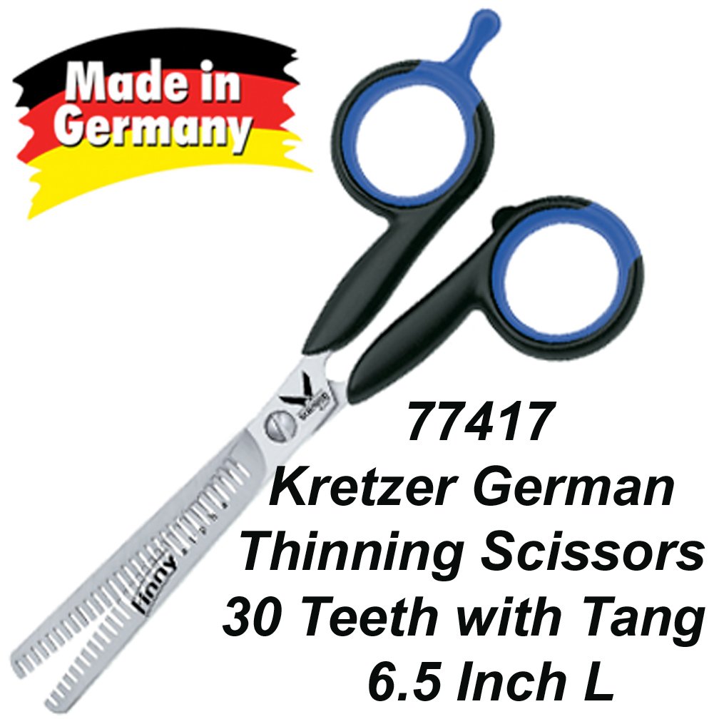 77417 Kretzer German-made thinning scissors with 30 teeth and finger-rest 6"