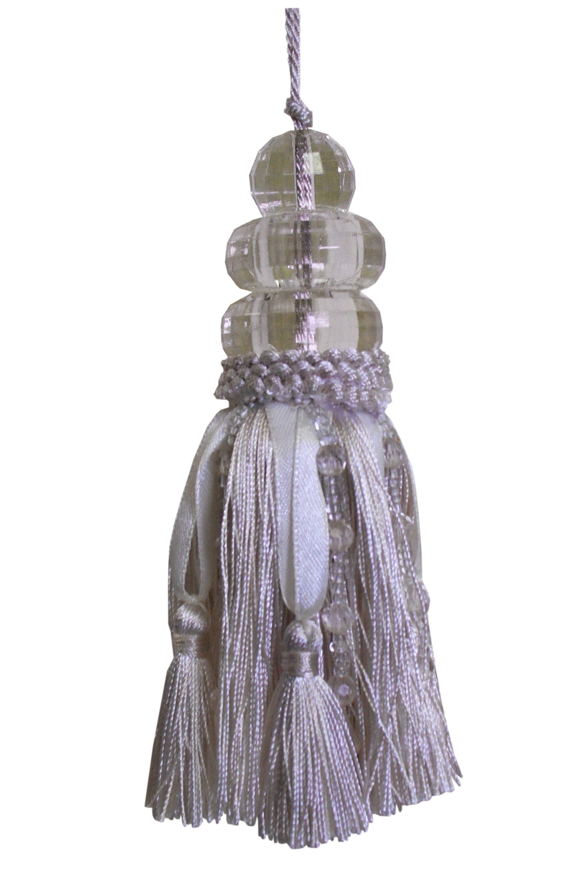 Tassel with Triple Beaded Top and ribbons - Cream 14cm