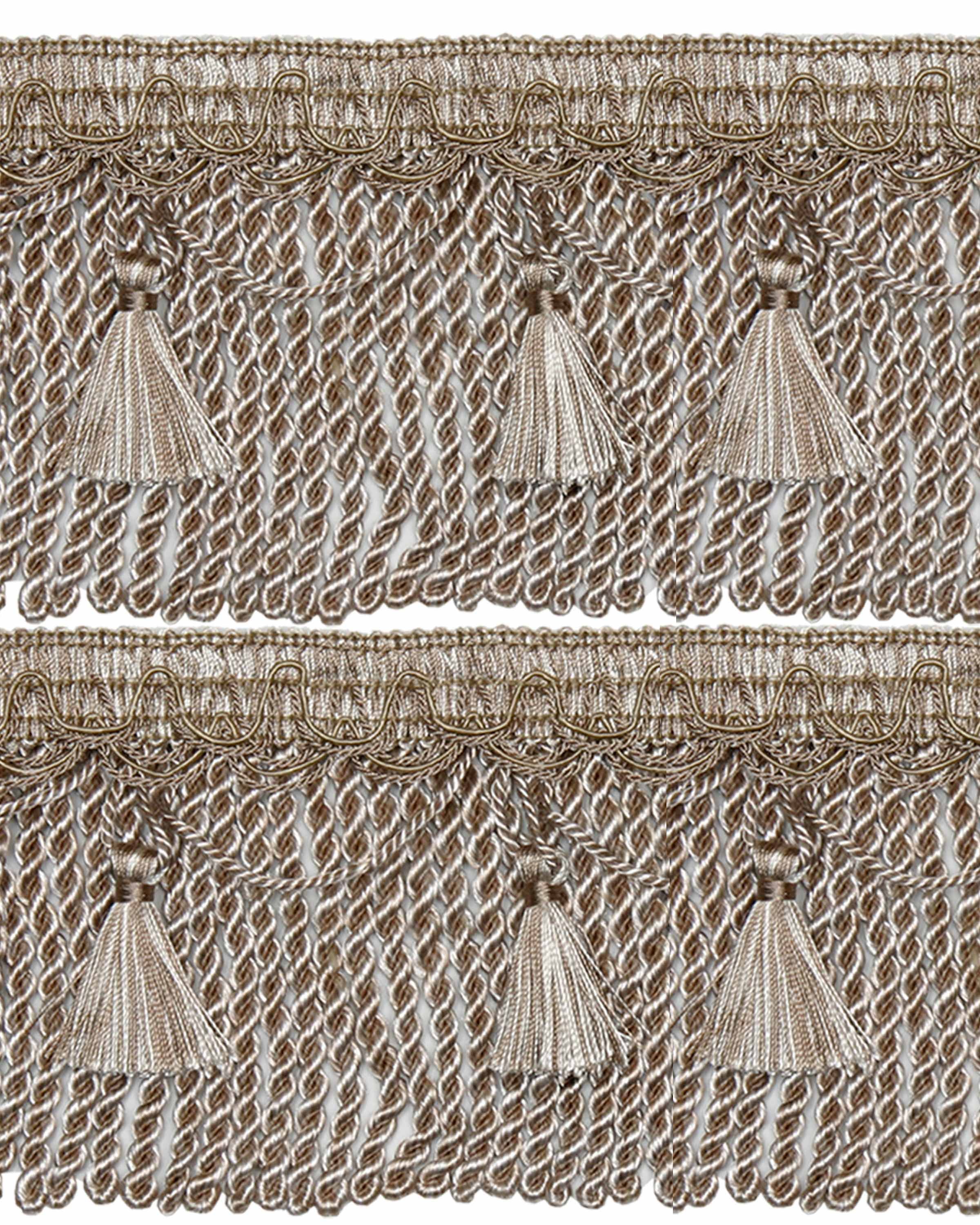 Bullion Cord Fringe on Braid with Scalloped Tassel - Beige 105mm Price is for 5 metres 