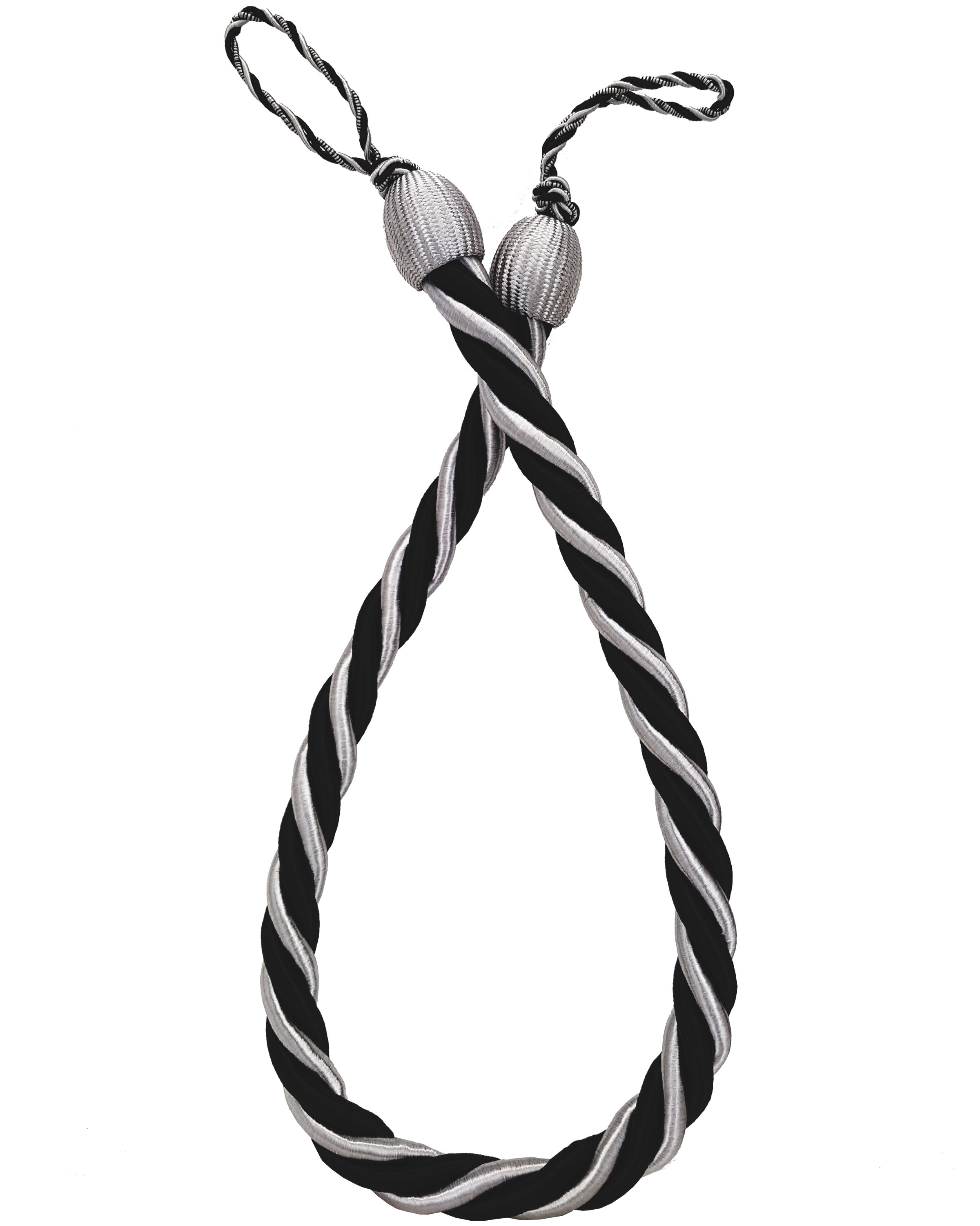 PAIR 2 pieces Curtain Tie Backs  rope twist - Black / Silver 85cm