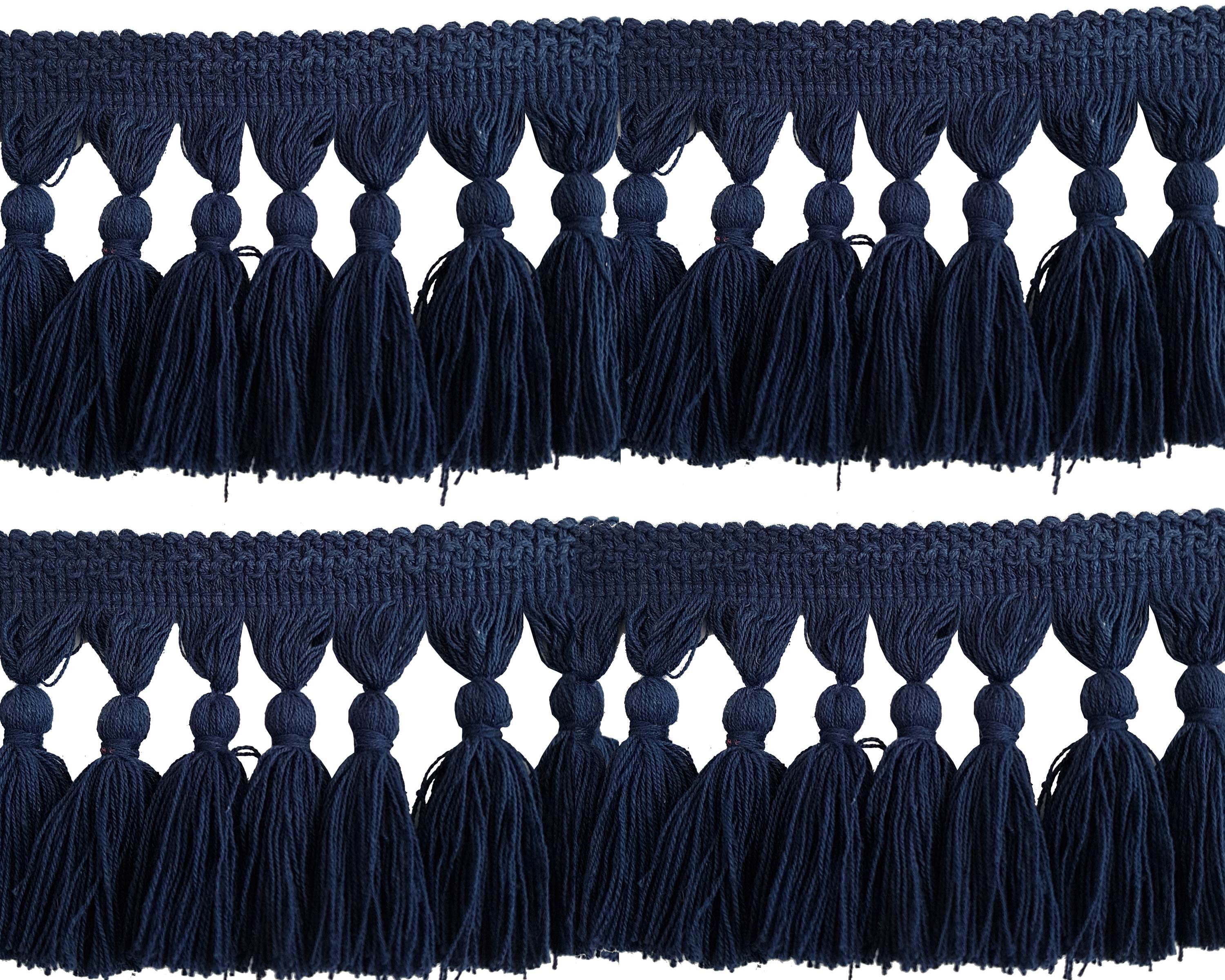 Natural Cotton Tassel Fringing - Navy Blue 95mm long price is per 5 metres