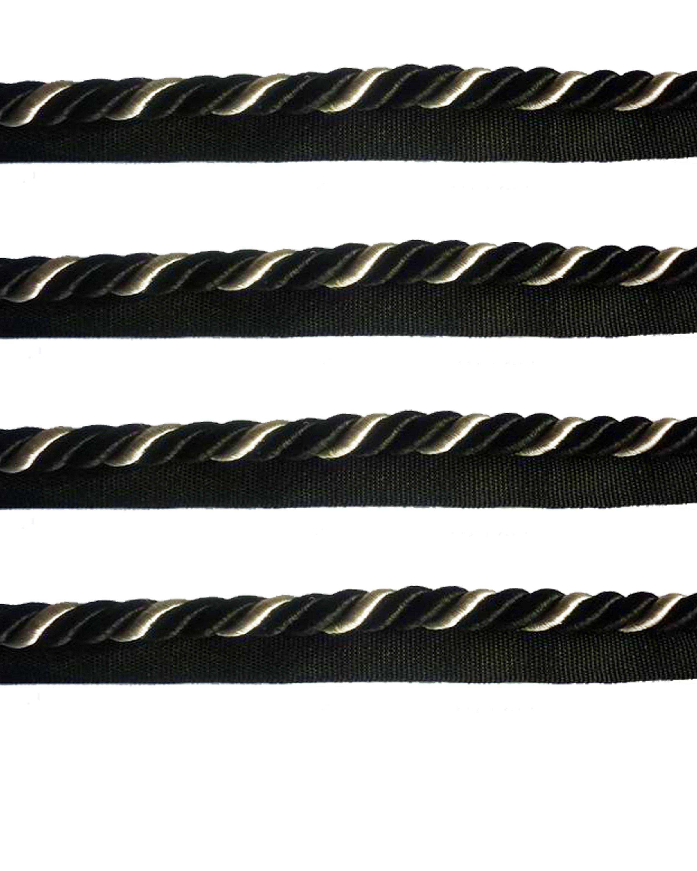 Piping Cord 8mm 2 Tone Twist on Tape - Black Silver Price is for 5 metres