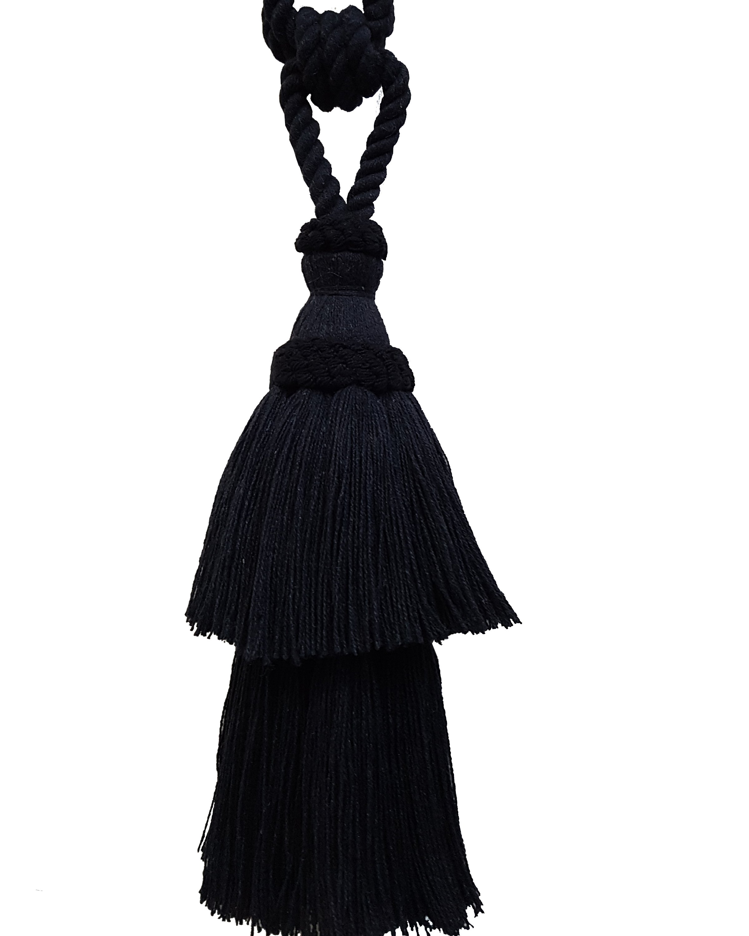 PAIR Natural Cotton Curtain Tie Back with tassel - BLACK 24 cm