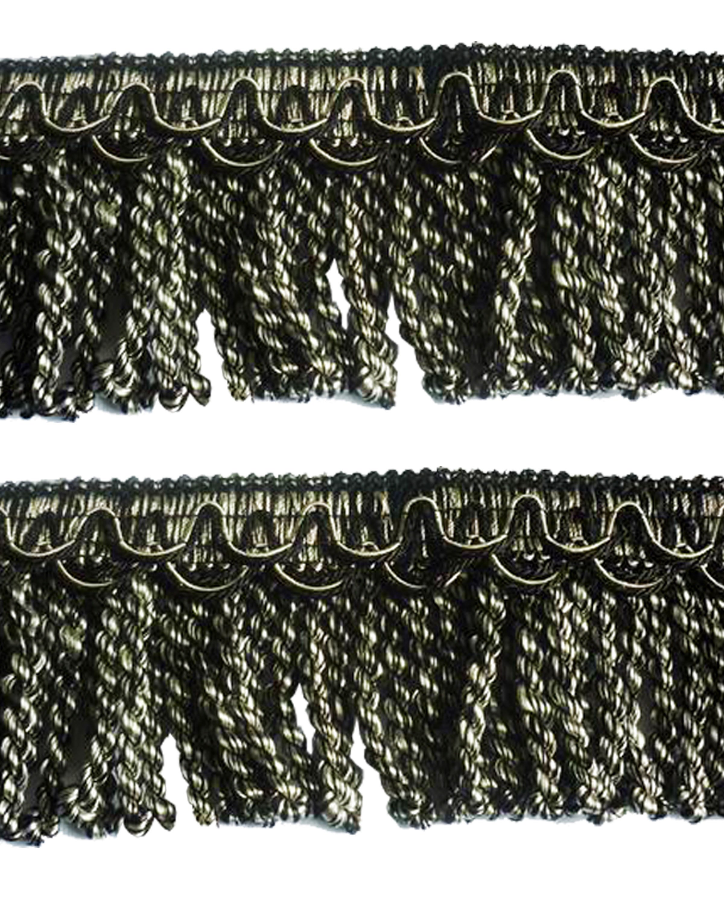 Bullion Cord Fringe on Braid - Black / Silver 80mm Price is for 5 metres 