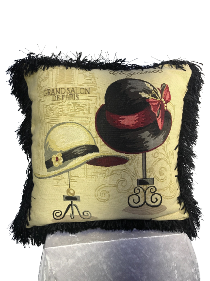 Pair of Jacquard cushion covers 45cm x 45cm - French Milinery design trimmed with Black ruche