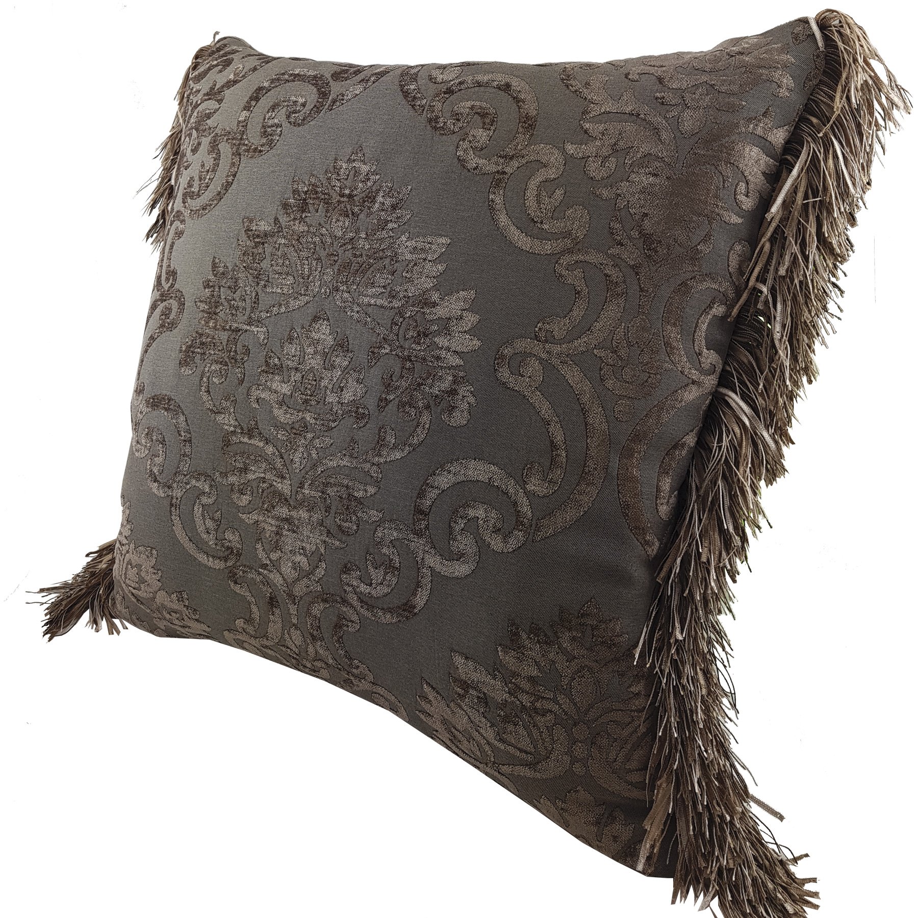 Pair of Chenille cushion covers 45cm x 45cm - French Chocolate / Brown colour trimmed with matching ruche