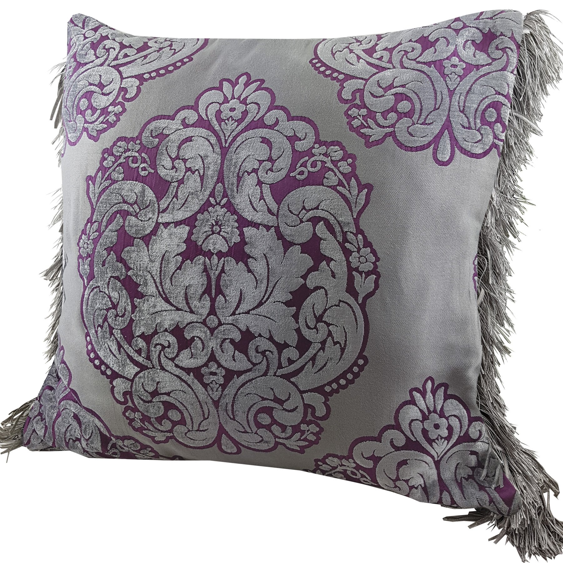Pair ofChenille cushion covers 45cm x 45cm - French Fuchsia / Taupe colour trimmed with matching ruche