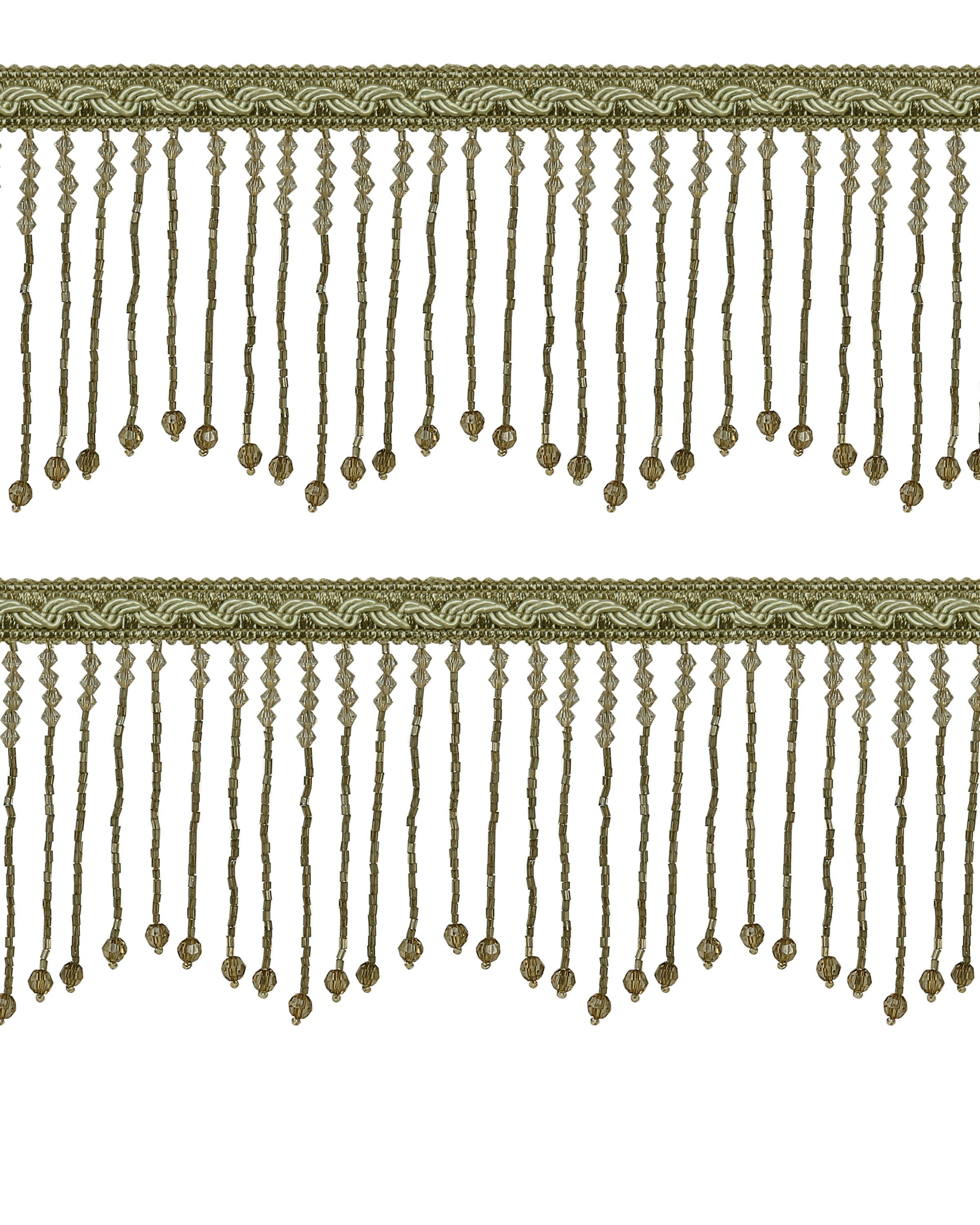 Fringe Beading with braid - Pale Green / Gold 150mm Price is for 5 metres