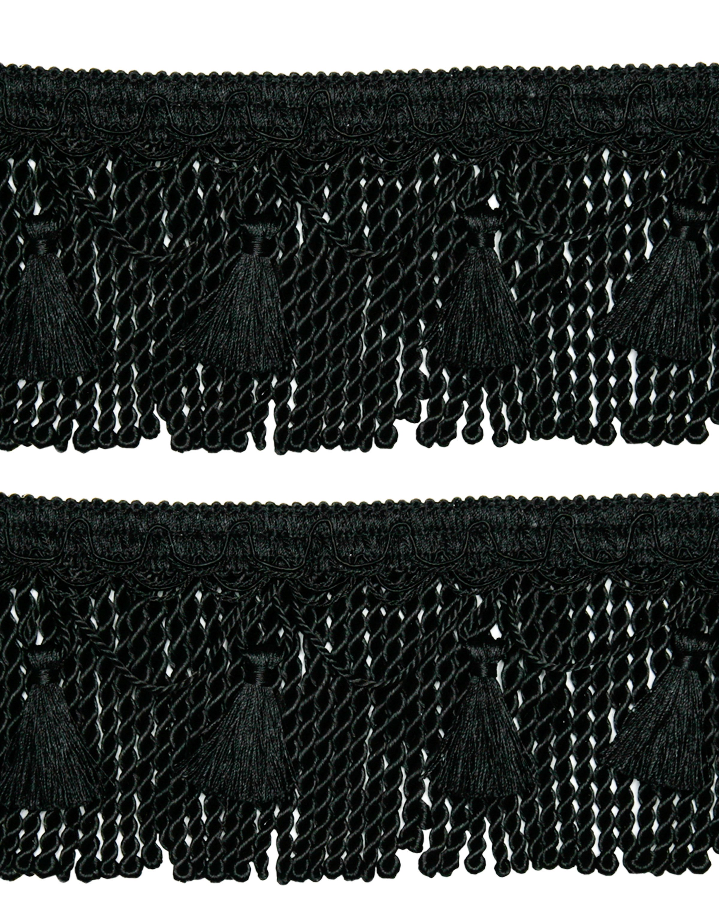 Bullion Cord Fringe on Braid with Scalloped Tassel - Black 105mm Price is for 5 metres