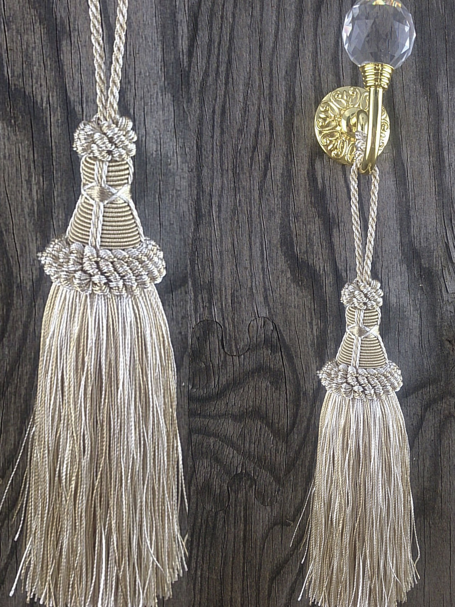 Key Tassel with woven head - Gold Cream 16cm