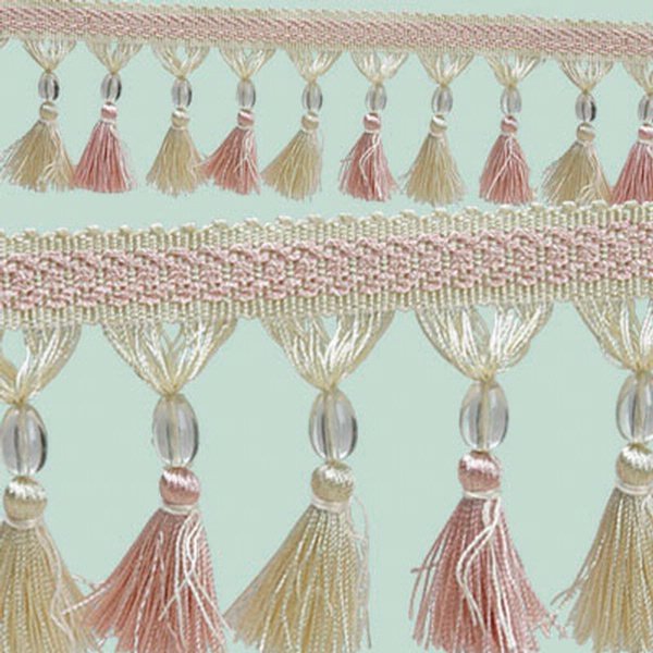 Fringe Tassels with Beads - Pink / Cream 7cm Price is per metre.