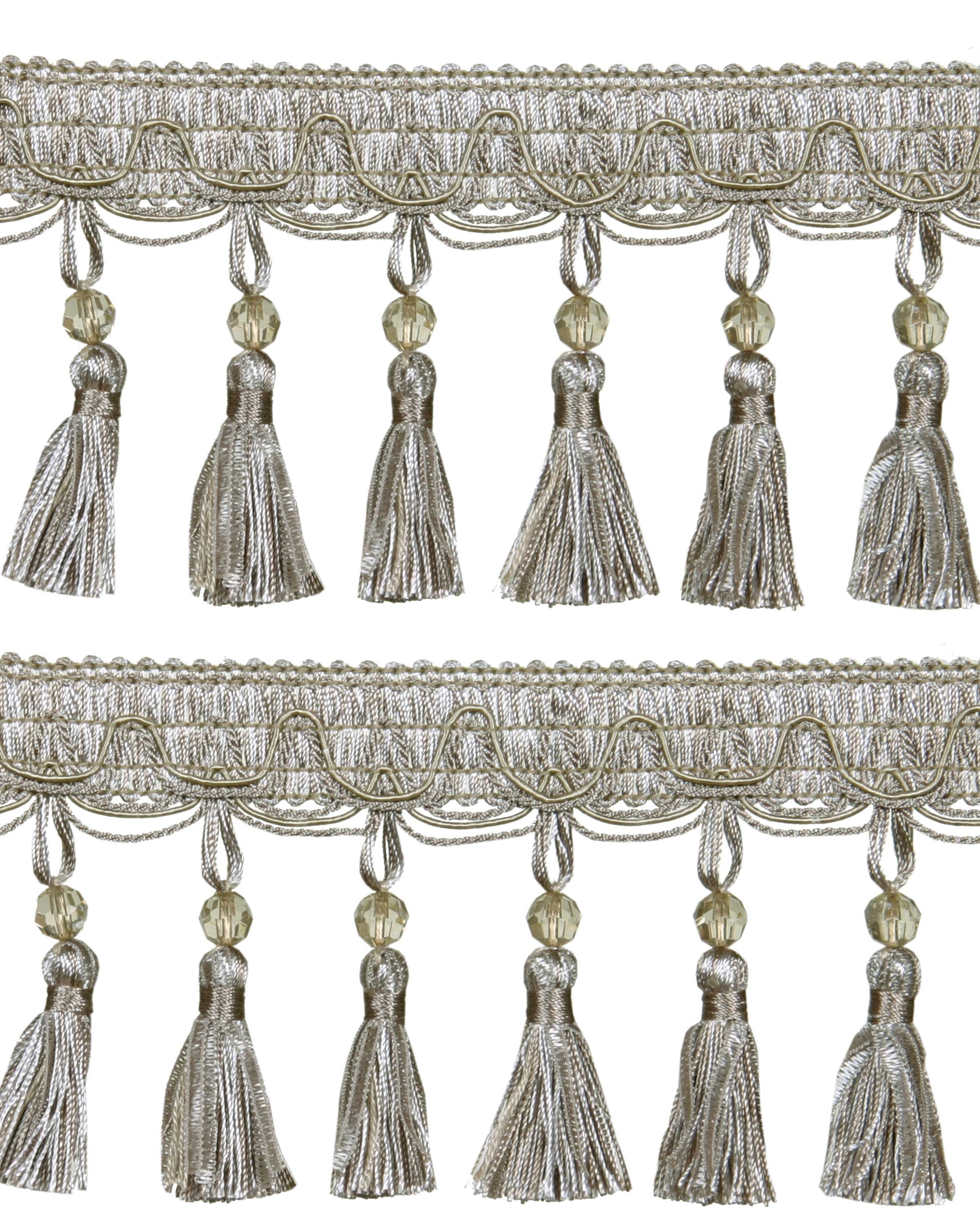 Fringe Tassels with Ribbons - Taupe 90mm Price is per 5 metres