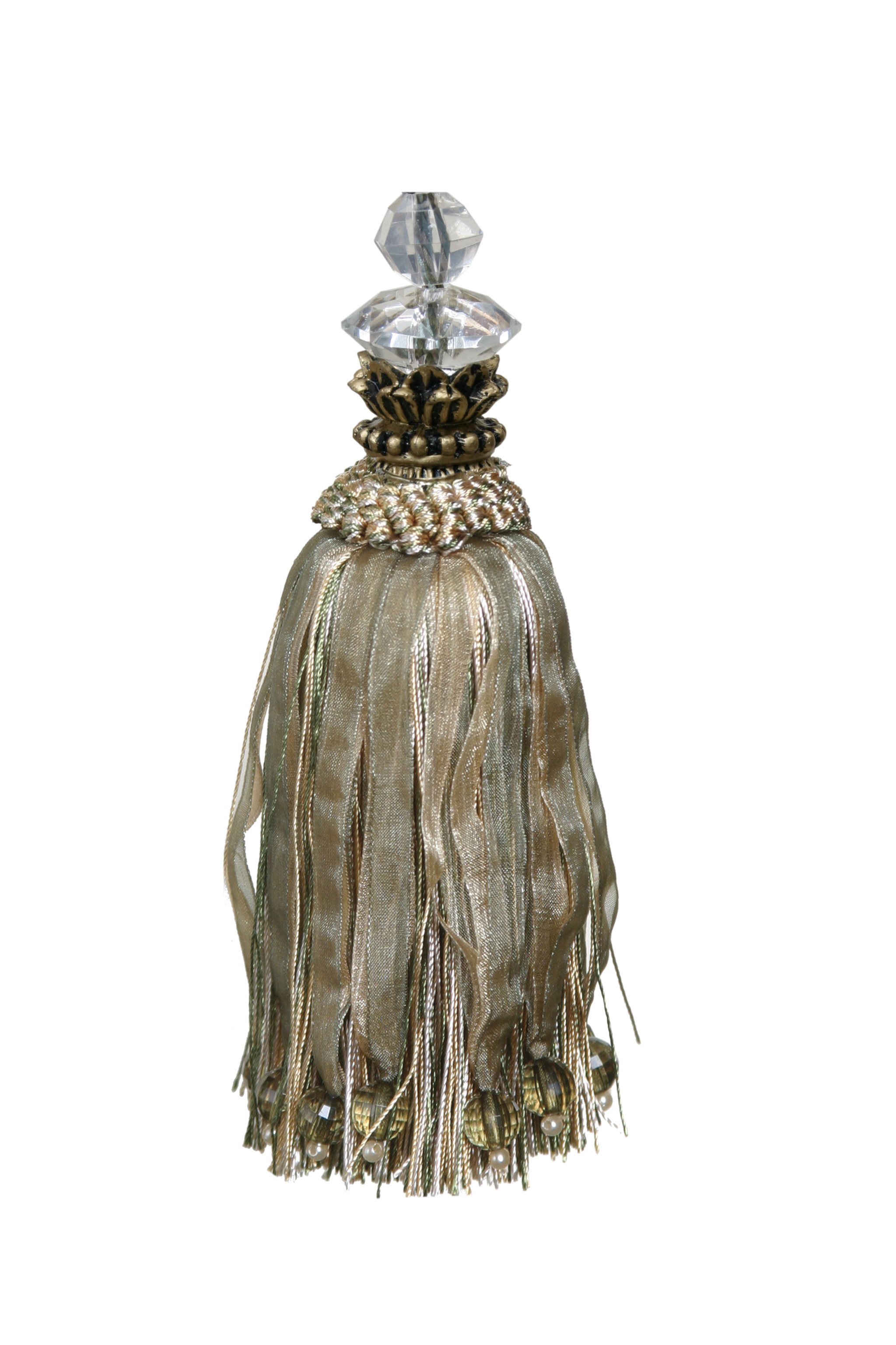 Tassel with Glass Bead in Tulip Top - Light Green / Gold 18cm