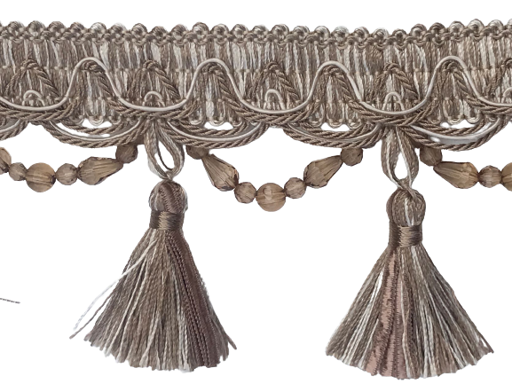 Fringe Tassels with Scalloped Bead Drop - Beige 90mm Price is per 5 metres