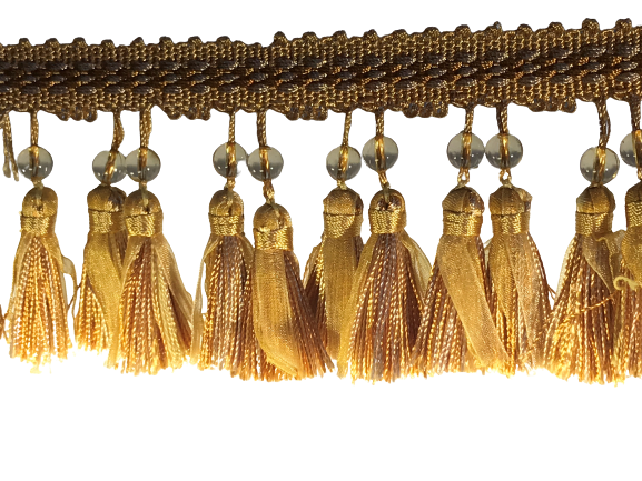 Fringe Tassel with bead Gold 70mm Price is per 5 metres