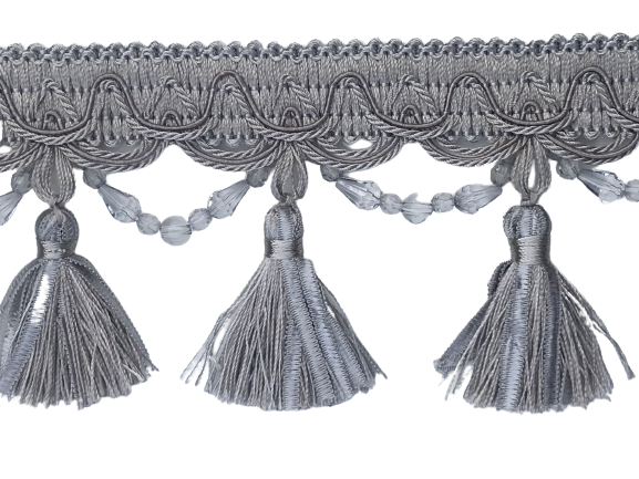 Fringe Tassels with Scalloped Bead Drop - FRENCH SILVERY BLUE 90mmFringe Tassels price is per 5 metres 