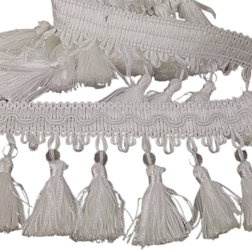 Fringe Tassels with Bead - White 90mm Price is per 5 metres