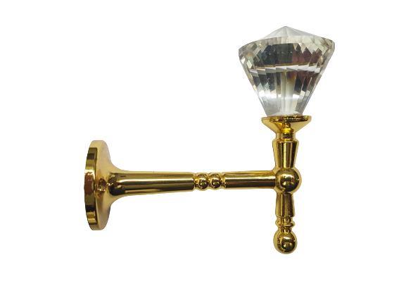 Pair 2 pieces Holdbacks for Curtain Tiebacks - Gold T-bar stem with glass faceted diamond knob 11cm