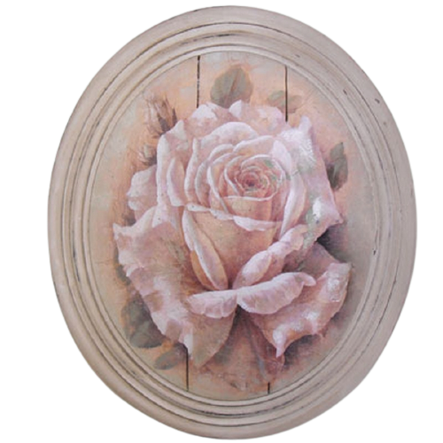 Hand finished Large Oval Plaque Painted Cream Rose 320x265x50mm