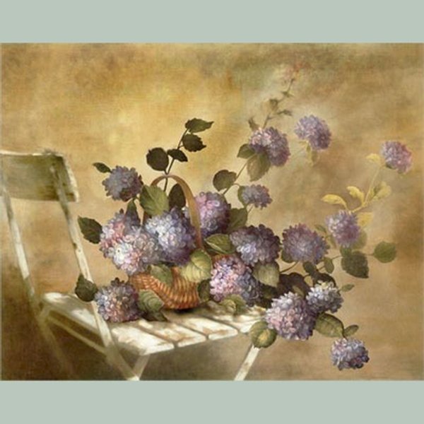 Hand finished Hydrangea on Chair---Mauve 360x360x30mm