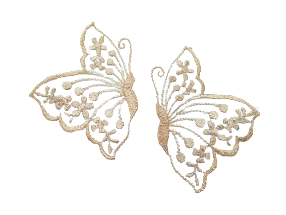 2 x Butterflies Embroidered Lace - Apricot Pink 6 x 4.5 cm