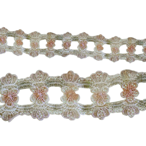 Scalloped Lace with Flower insert - Pink / Cream 45mm Price is for 5 metres