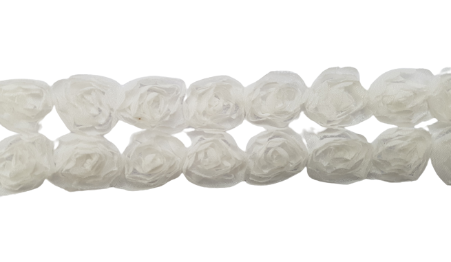 Large Rose Ruffle Trim on Tulle (Hand dyed) - White 50mm ruffle Price is for 5 metres