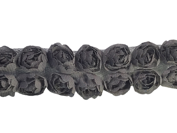 Rose Double Trim on Tulle (Hand dyed) - Silver Grey 20mm flower Price is for 5 metres