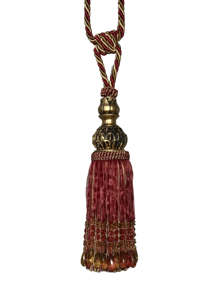 Pair 2 pieces Curtain Tie Backs - 30cm Tassel with beads - Red Wine