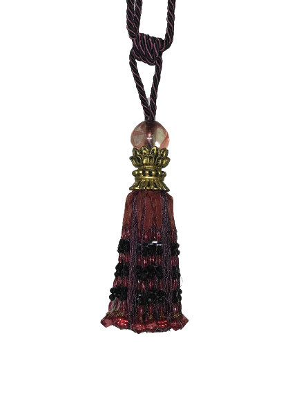 Pair 2 pieces Curtain Tie Backs - 24cm Tassel with beads - Red Wine / Black 