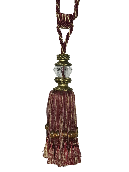 Pair 2 pieces Curtain Tie Backs - 26cm Tassel with Faceted Glass Top - Red Wine