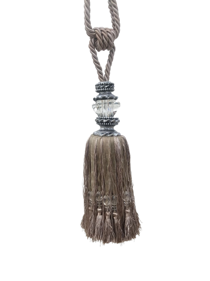 PAIR 2 pieces Curtain Tie Backs Tassel with Faceted Glass Top - 260mm TAUPE