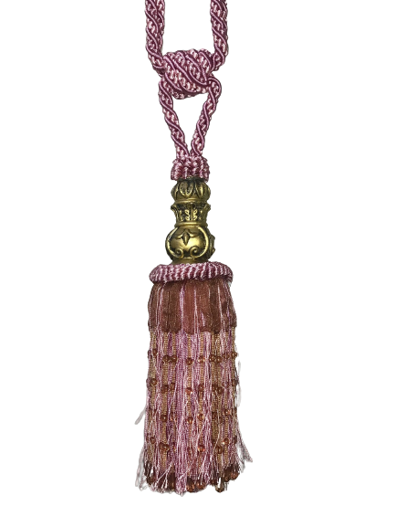 Pair 2 pieces Curtain Tie Backs - 26cm Tassel with Gold Top - Dusky Pink 