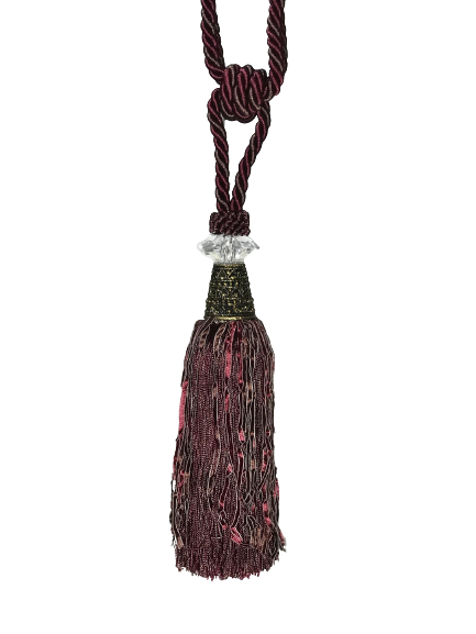 Pair 2 pieces Curtain Tie Backs - 22cm Tassel with glass and metal top - Red Wine
