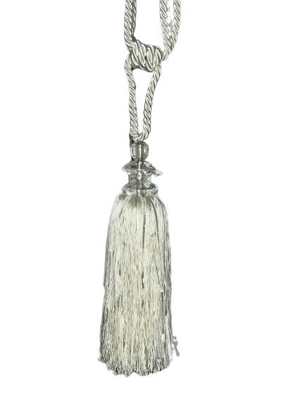 Pair Curtain Tie Back - 25cm Tassel with double faceted glass top - Cream