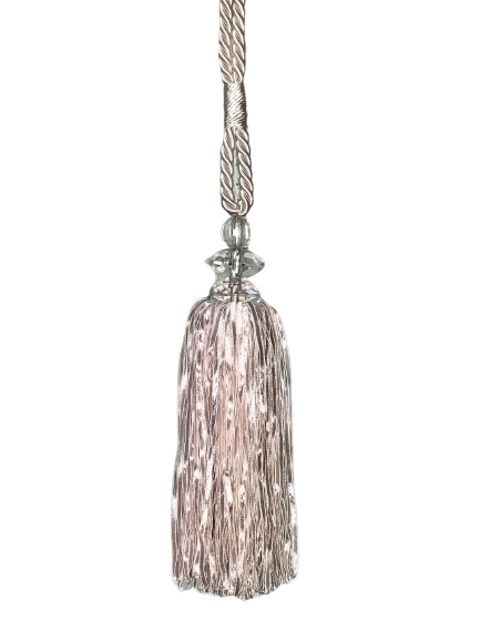 Pair 2 pieces Curtain Tie Backs - 25cm Tassel with double faceted glass top - Pale Pink