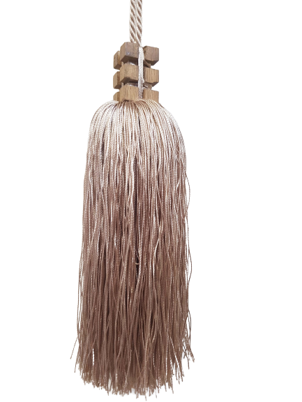 Tassel with Fancy Rectangle Wooden Top - Beige 18cm