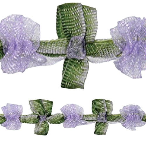 Rococo Trim Ribbon with Rainbow Flower - Mauve / Green 15mm Price is for 10 metres