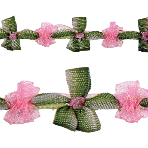 Rococo Trim with Flower Design - Dark Pink / Green 15mm Price is for 10 metres 