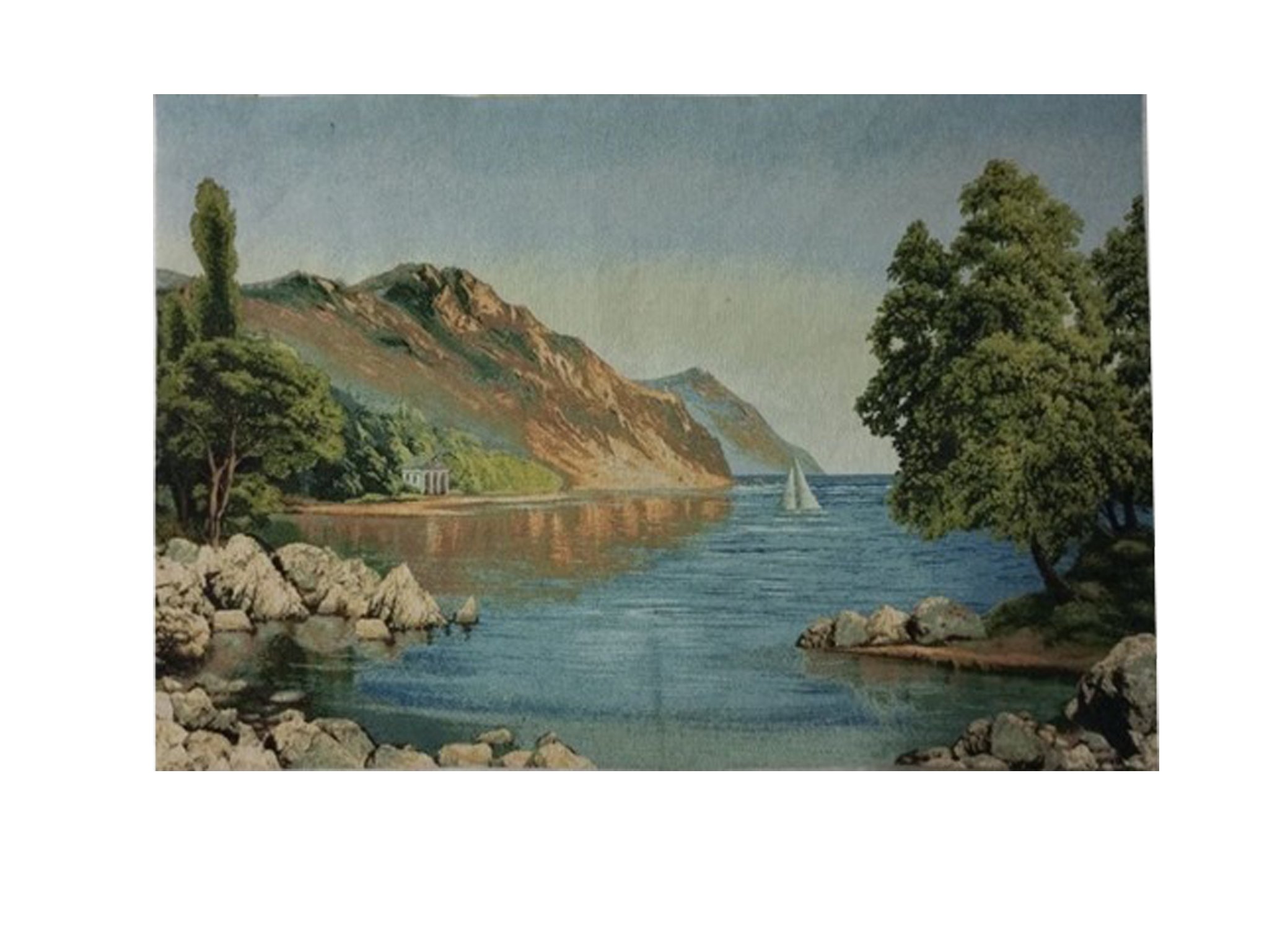 Jacquard tapestry with backing and rod insert 70cm x 110cm - European lakeside vista