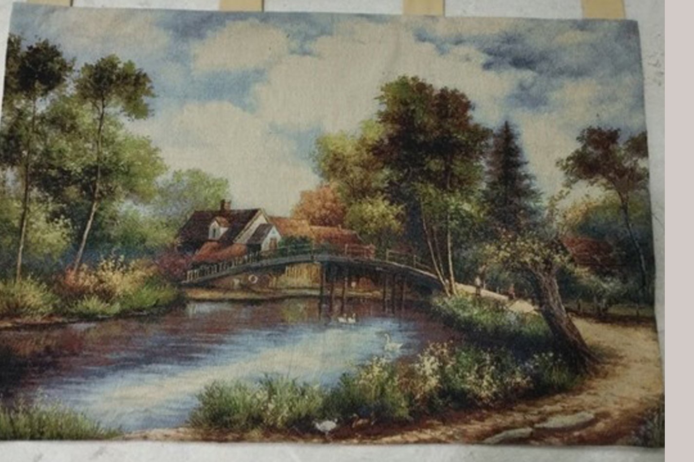 Jacquard tapestry with backing and rod insert 70cm x 100cm - European cottage by the lake