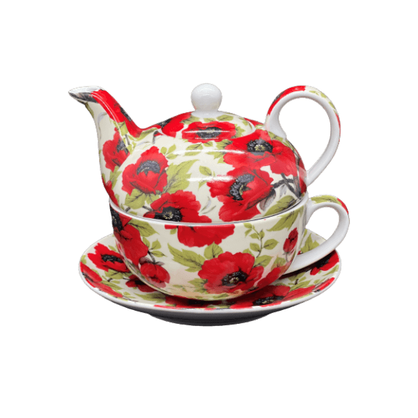 Poppy Design tea pot and saucer set for one Fine China
