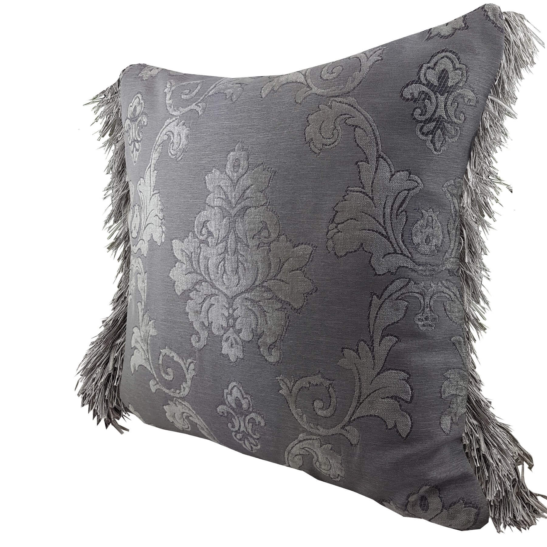 Pair of CHENILLE CUSHION COVERS -FRENCH  SILVER DESIGN WITH MATCHING RUCCHE 45 x 45 cm